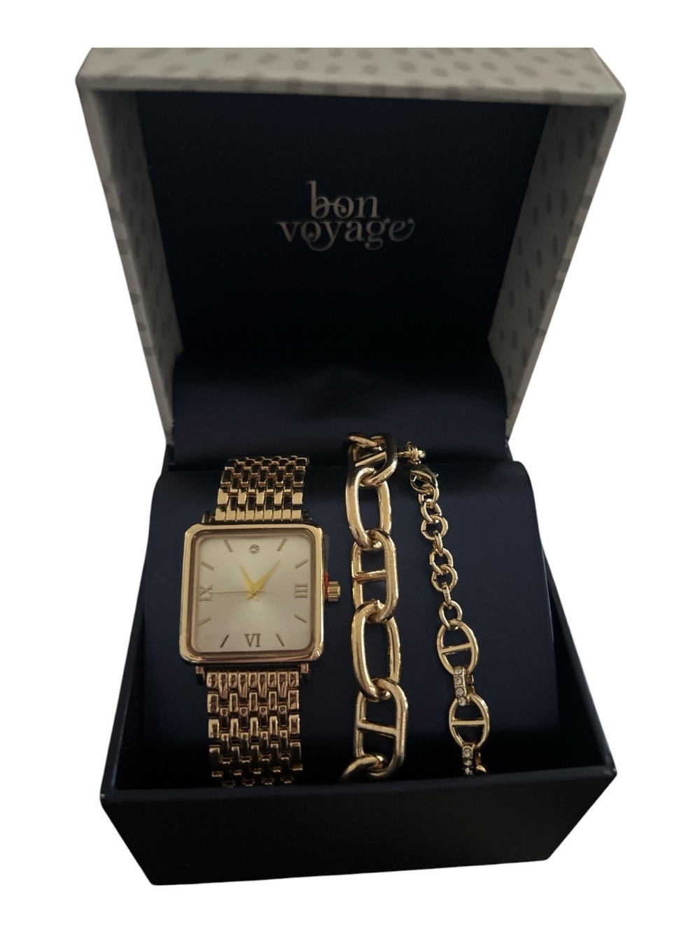 Bon Voyage Gold-Tone Women’s Watch and Bracelet Set